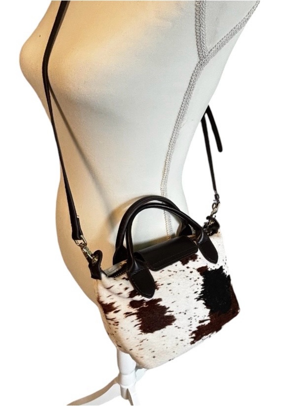 House of Harlow 1960 Brown, Black & White Cowhide Mini Crossbody Satchel - Picture 4 of 6